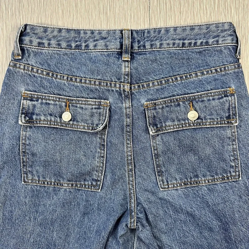 S.O.N.G High Rise Cargo Wide Leg Jeans Baggy Denim 100% Cotton Size 3/26 SONG